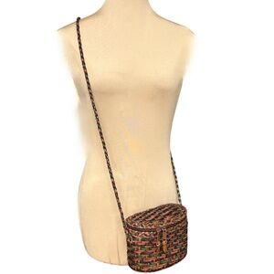 bag vintage ACCESSORY LADY leather woven cross body multicolor 4x6x3.5 boho Indi